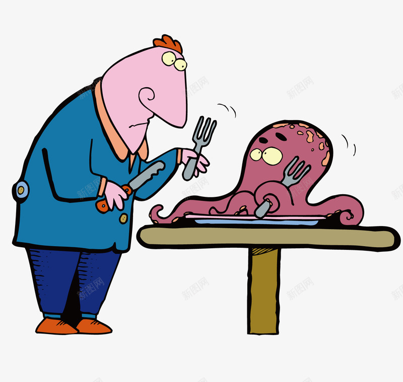 吃章鱼的男人png免抠素材_新图网 https://ixintu.com 海里的动物 海鲜 矢量素材 章鱼 食品 食物