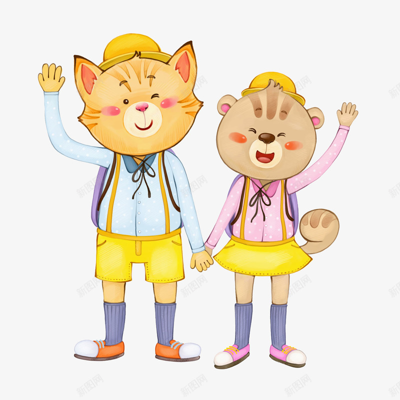 打招呼的小猫png免抠素材_新图网 https://ixintu.com 卡通 情侣 手绘 打招呼的 插图 高兴地 黄色的