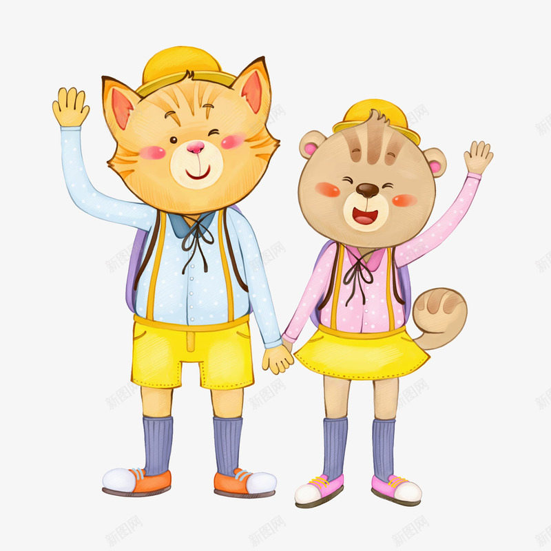打招呼的小猫png免抠素材_新图网 https://ixintu.com 卡通 情侣 手绘 打招呼的 插图 高兴地 黄色的