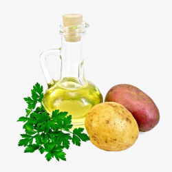 食用油油瓶旁的土豆高清图片