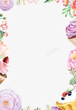 水彩花朵蛋糕背景边框素材