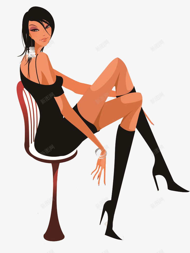 椅子上的性感女人png免抠素材_新图网 https://ixintu.com 性感 椅子 美女 黑裙