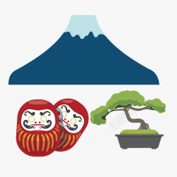 日式玩具富士山与日式娃娃的组合高清图片