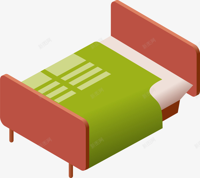 卡通床模型png免抠素材_新图网 https://ixintu.com 卡通有趣 扁平化 木质 模型 矢量图案 被子