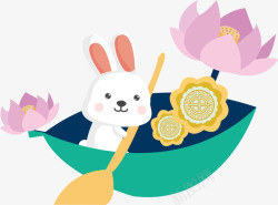 简约中秋节日手绘月兔手绘莲花高清图片