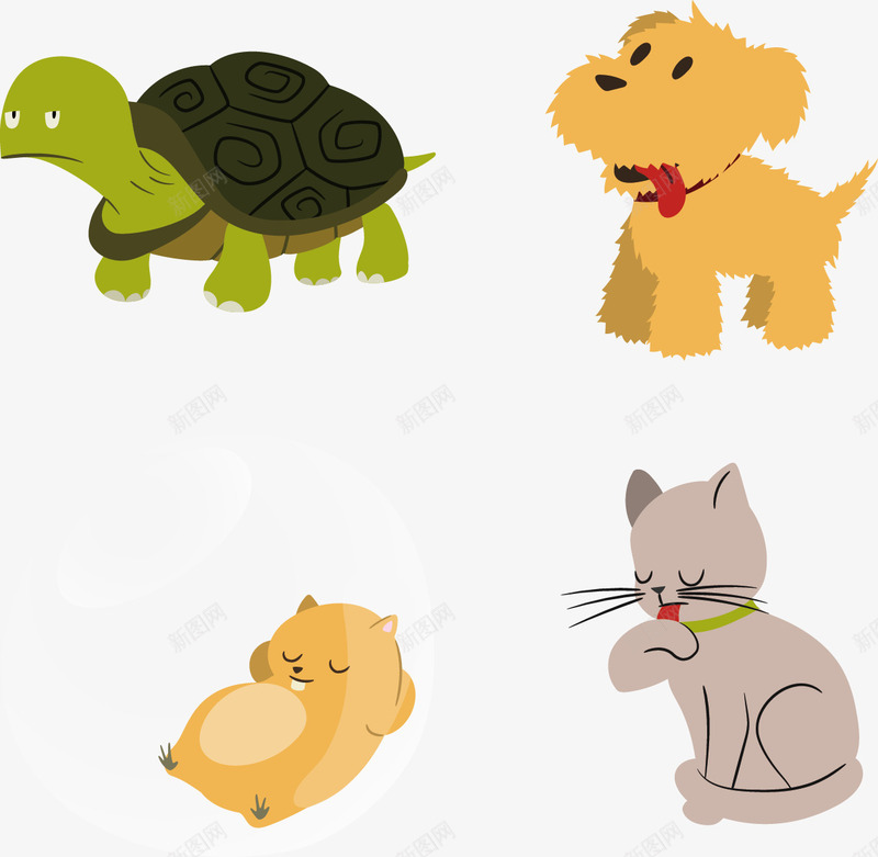 手绘卡通的动物png免抠素材_新图网 https://ixintu.com 乌龟 乌龟图案 小狗 慢慢爬 手绘 猫咪