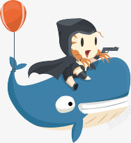 卡通小人骑鲸鱼骑鲸鱼的卡通少女高清图片