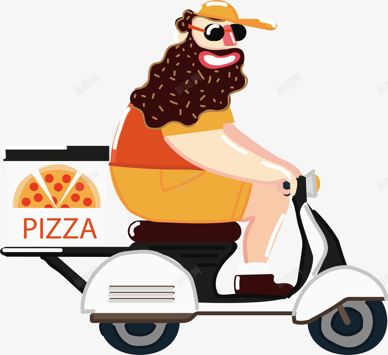 大胡子外送员png免抠素材_新图网 https://ixintu.com 外卖小哥 披萨 披萨外送 矢量png 送外卖 骑摩托