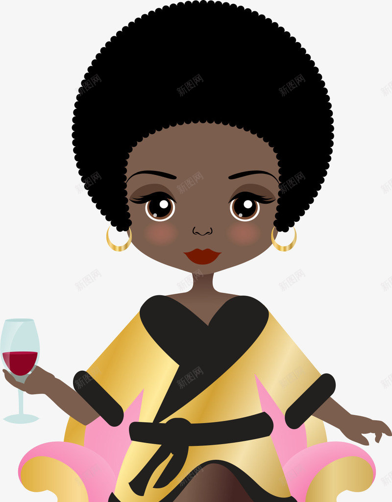 端着红酒的黑皮肤女人png免抠素材_新图网 https://ixintu.com 卡通 女人 沙发 皮肤表皮 简图 红酒 红酒杯 贵妇 黑人 黑人插画