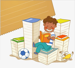 坐在书堆上坐在书堆看书的男孩高清图片