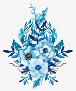 花边礼盒手绘蓝色花草花朵高清图片