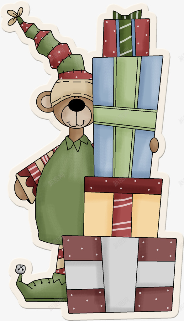 卡通手绘圣诞节礼物装饰png免抠素材_新图网 https://ixintu.com 卡通 小熊 平面画 礼物盒