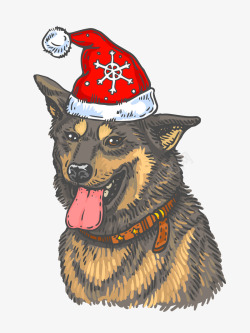 带圣诞帽的手绘小狗素材