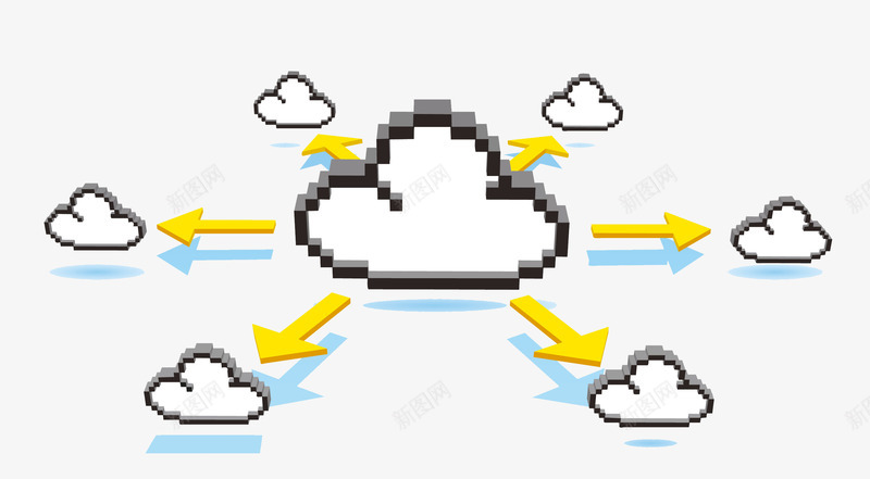 云链接图标png_新图网 https://ixintu.com 云下载 云分享 云服务 云朵图标 云连接 卡通云朵 图标 网络云 黄色箭头