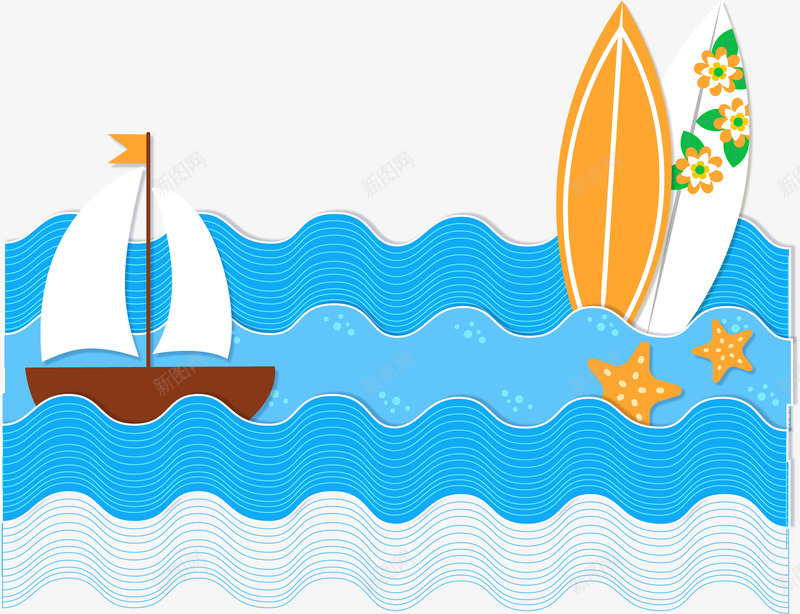 海浪帆船滑板png免抠素材_新图网 https://ixintu.com 帆船 海浪 滑板