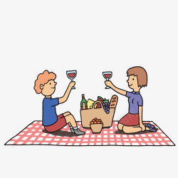 手绘卡通情侣野餐对饮元素矢量图素材