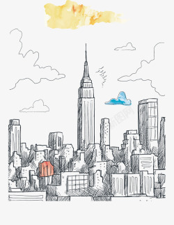 美国帝国大厦创意手绘纽约矢量图高清图片