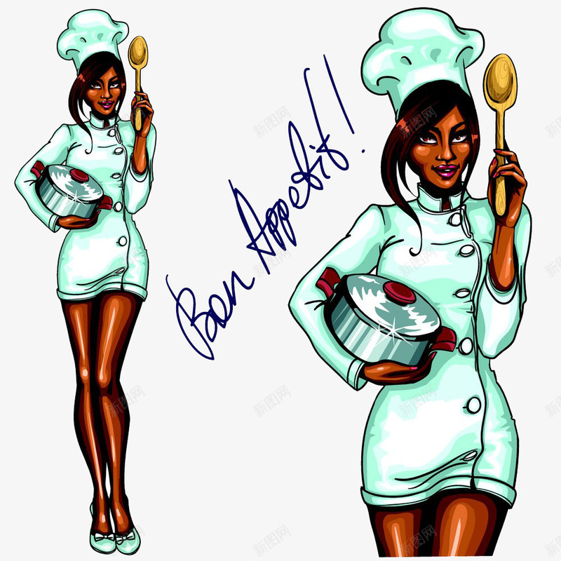 抱着锅子的女人png免抠素材_新图网 https://ixintu.com 勺子 卡通 厨娘 厨师 可爱 女厨师 性感 手绘 锅子 黑人