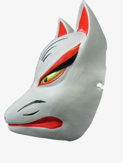 白色全脸型日式狐狸面具侧面素材
