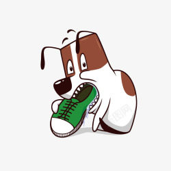 背景图片调皮的小狗撕咬鞋子的卡通小狗高清图片