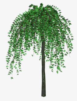 卡通手绘绿色的柳树素材