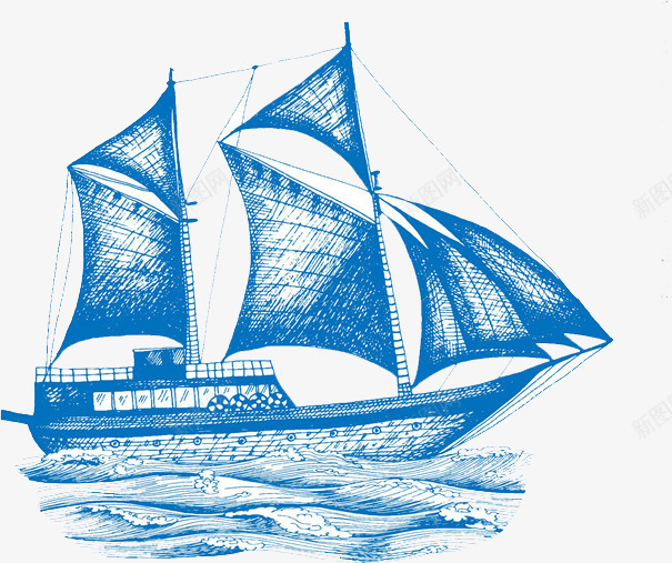 海水帆船png免抠素材_新图网 https://ixintu.com 卡通彩带 卡通手绘 水彩画 海水帆船 美化 装饰图案