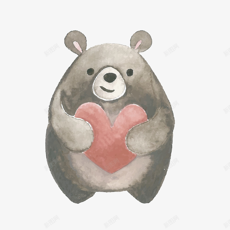 手绘抱着爱心的小熊png免抠素材_新图网 https://ixintu.com 卡通动物 卡通小熊 手绘小熊 抱着小熊的大熊 红色心形 背景装饰