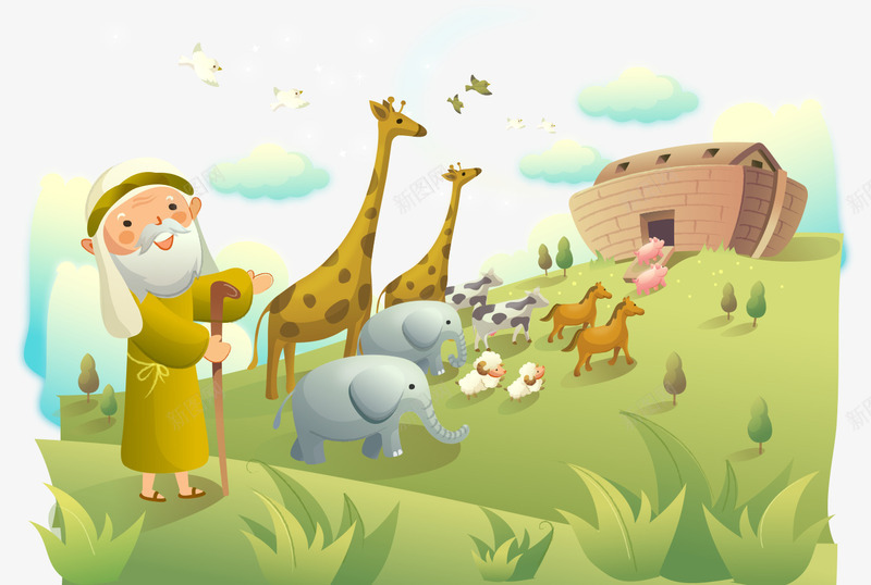 卡通一群动物回城堡白胡子老人png免抠素材_新图网 https://ixintu.com 一群的动物 卡通的老人 城堡 白胡子的老人
