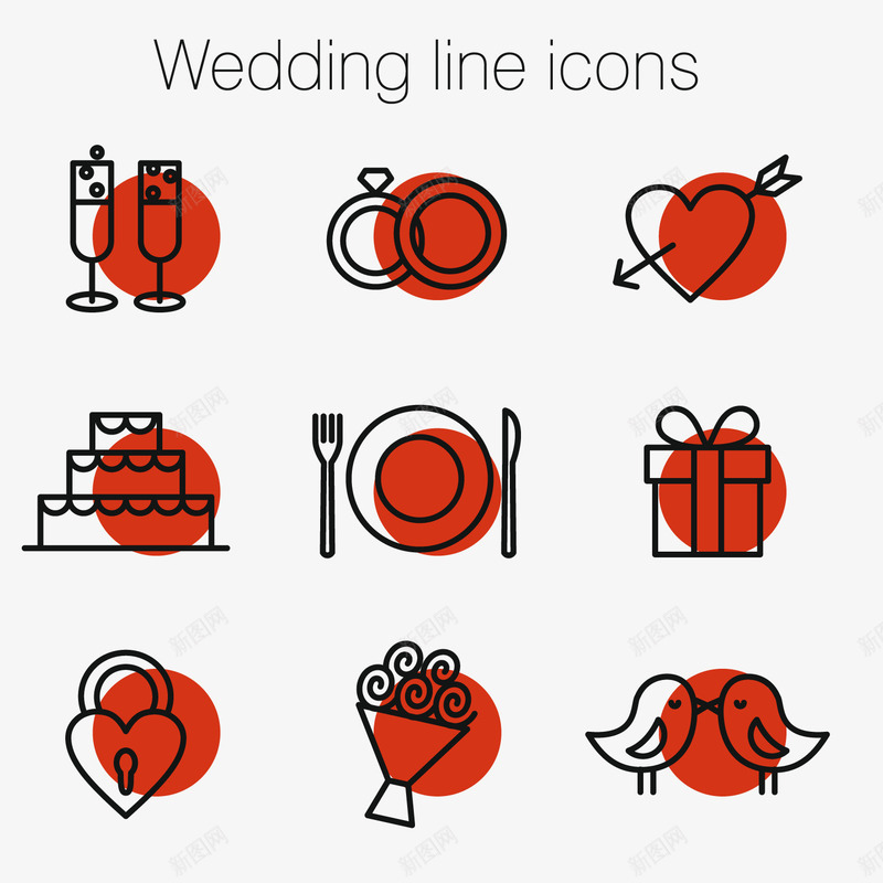 结婚类型线性图标矢量图ai_新图网 https://ixintu.com icon 图标 矢量ai 红色 线性图标 结婚 结婚类型线性图标 矢量图