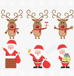 圣诞老公公爬烟囱插画卡通驯鹿和圣诞老人矢量图高清图片