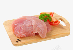 板上的肉png免抠素材_新图网 https://ixintu.com 绿叶 肉片 菜板 西红柿