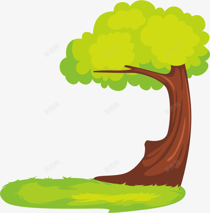 绿树矢量图ai免抠素材_新图网 https://ixintu.com 创意 卡通 可爱 大树 手绘 抽象 树木 植物 绿树 绿色 草地 矢量图