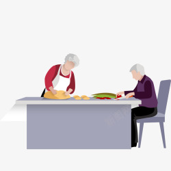 模范夫妻卡通一起下厨的老人家矢量图高清图片