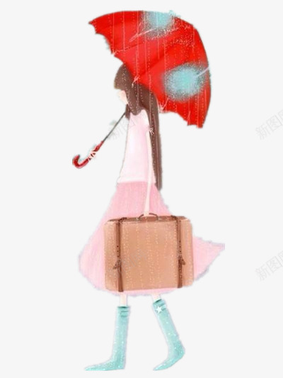 忧伤的少女png免抠素材_新图网 https://ixintu.com 人物 箱子 红色 雨伞