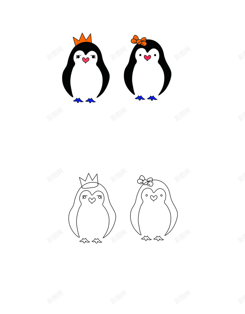 手绘几何线条企鹅情侣psd免抠素材_新图网 https://ixintu.com 卡通企鹅 卡通情侣企鹅 卡通画 手绘几何线条企鹅设计素材元素