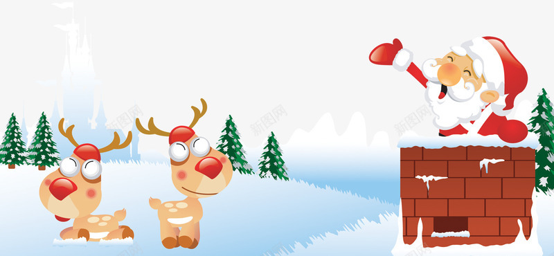 手绘雪后圣诞老人麋鹿png免抠素材_新图网 https://ixintu.com 圣诞老人 雪后 麋鹿