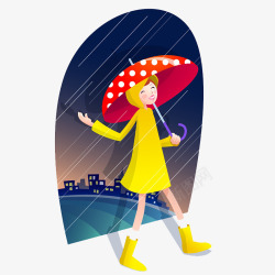 雨中的少女插画素材