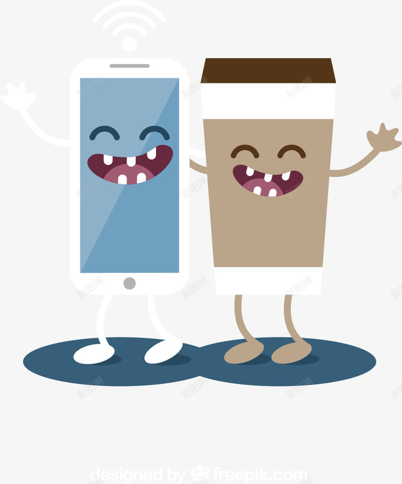 大笑的手机和咖啡png免抠素材_新图网 https://ixintu.com 休闲 咖啡 好朋友 娱乐 手机 无线网络