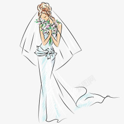 卡通美丽新娘婚纱照手绘新娘高清图片