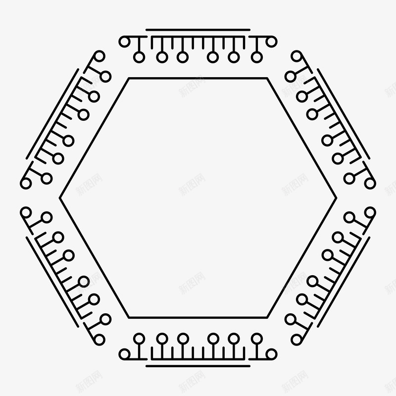 小圆齿形六边形框png免抠素材_新图网 https://ixintu.com 六边形框 双边框 小圆齿梳形 插图 涂色底图 边框