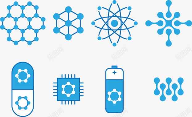 苯环生物科学纳米技术蓝色图标图标