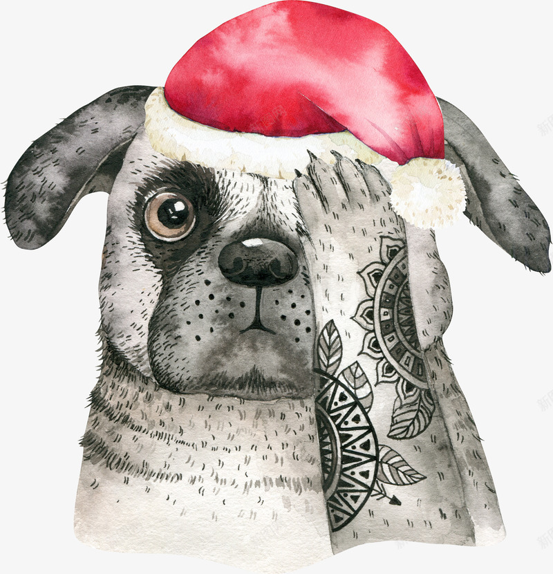 捂着一只眼睛的卡通小狗png免抠素材_新图网 https://ixintu.com 动物 卡通 可爱的 圣诞帽 小狗 捂着眼睛 简图