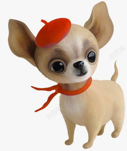 一只小狗png免抠素材_新图网 https://ixintu.com 吉娃娃 大眼睛 手绘 红帽子