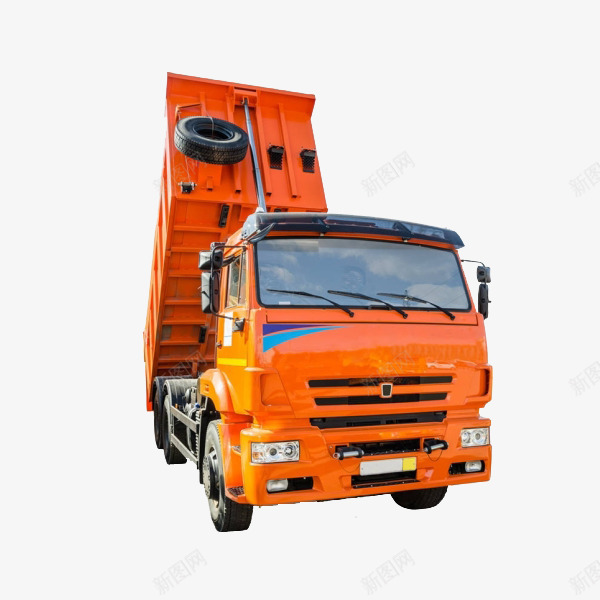 停靠的卡车png免抠素材_新图网 https://ixintu.com 卡通 大气的 手绘 橘色的 简笔 翻斗车 轮胎