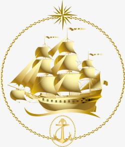 大船元素金色帆船金色大船徽章矢量图高清图片