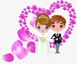 卡通情侣结婚紫色爱心素材