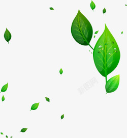 绿色卡通漂浮树叶素材