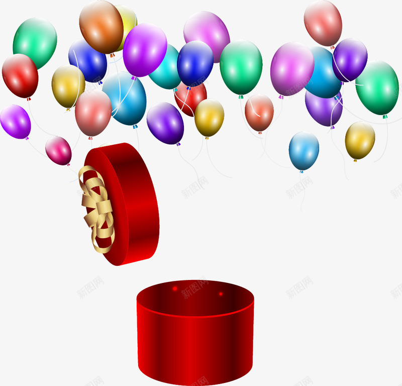 手绘红色礼盒打开彩色气球png免抠素材_新图网 https://ixintu.com 手绘 气球 礼物包装盒