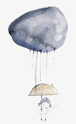 小女孩沼泽水乌云下雨高清图片