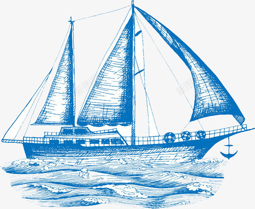 海水帆船png免抠素材_新图网 https://ixintu.com 卡通彩带 卡通手绘 水彩画 海水帆船 美化 装饰图案